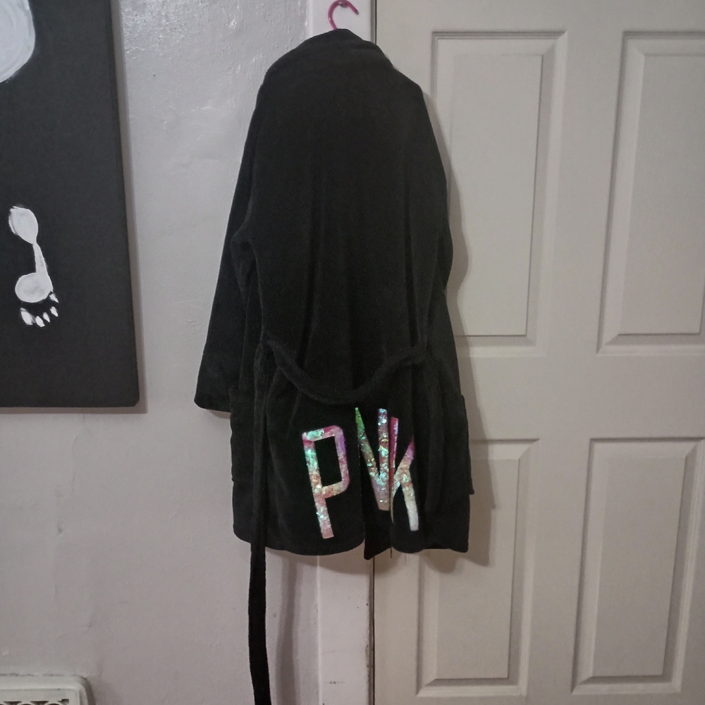 PINK Victoria's Secret Black Robe with Pink Accents